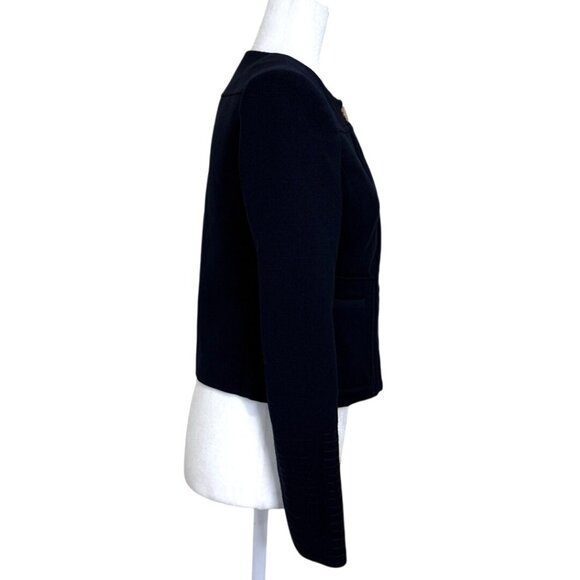 Tory Burch Womens Navy Blue Blazer Wool Blend Harriet Jacket Zip-Front Size 0 - Picture 3 of 9